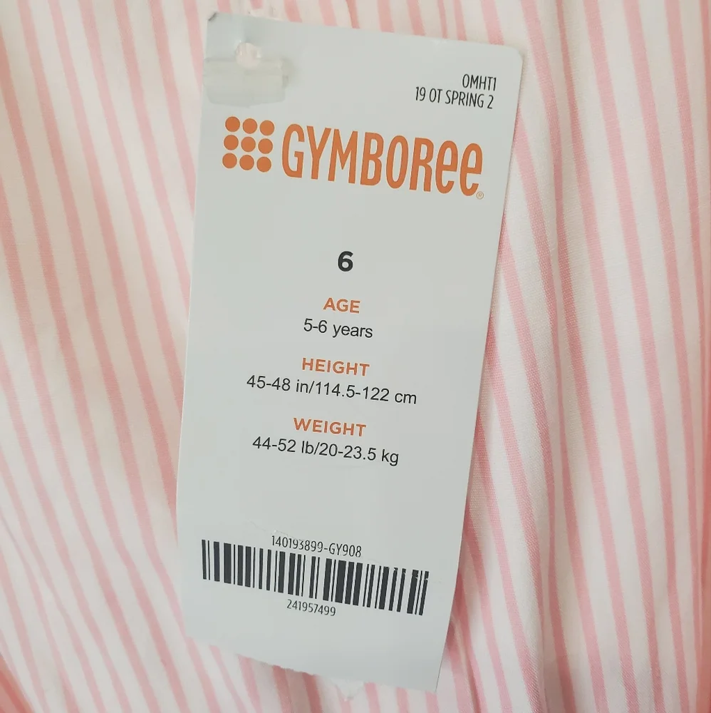 Gymboree Girls Pink Striped Sleeveless Jumpsuit Size 6 New
